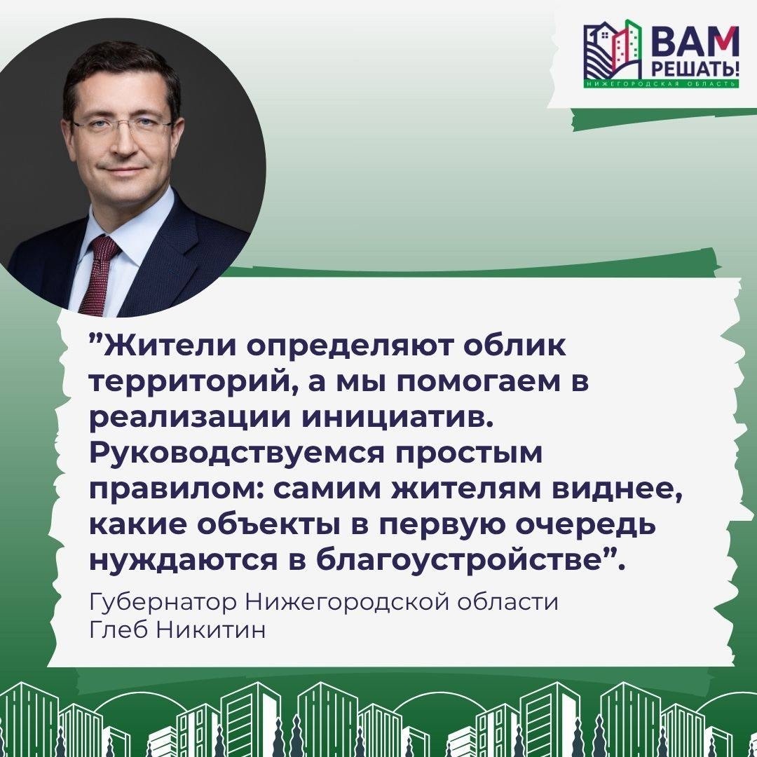 Губернатор Нижегородской области Глеб Никитин в своих социальных сетях опубликовал новость о старте первого этапа проекта «ВАМ РЕШАТЬ!».